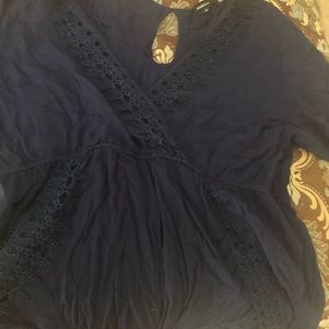 Navy Romper with Crochet Details